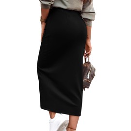 KIRUNDO Pencil Skirt for Women Dressy Casual Office Work Stretch High Waist Slit Bodycon Long Skirts 2025 Spring Clothes (Black, Large)