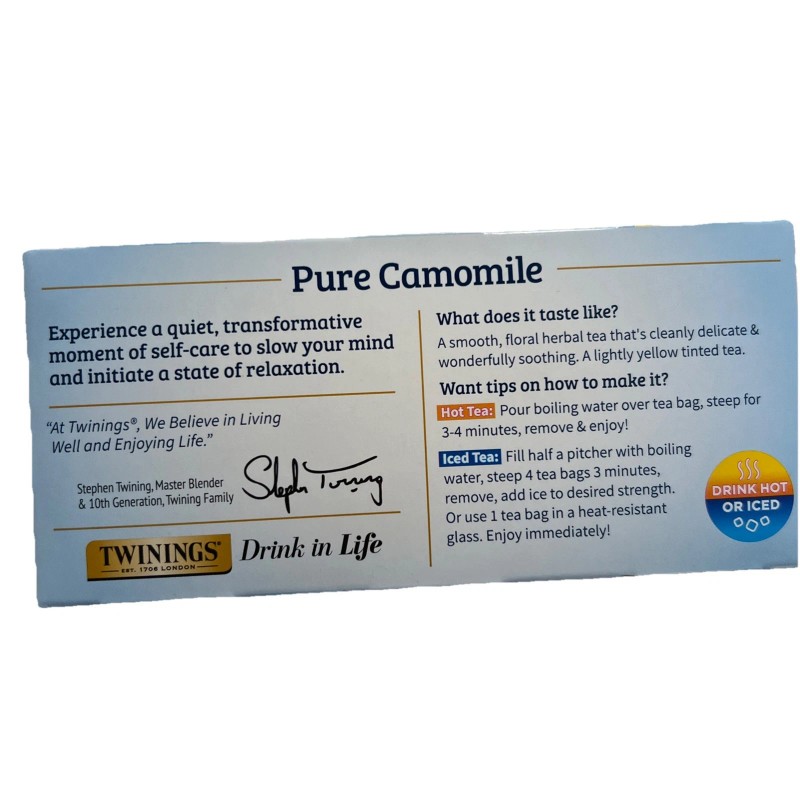 Twinings Pure Herbal Tea, Pure Camomile, Caffeine-Free 25 Tea Bags,