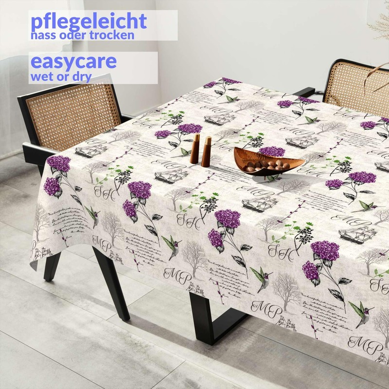 Fabric Tablecloth Washable Table Linen Tablecloth Cotton Polyester Hydrangea Purple