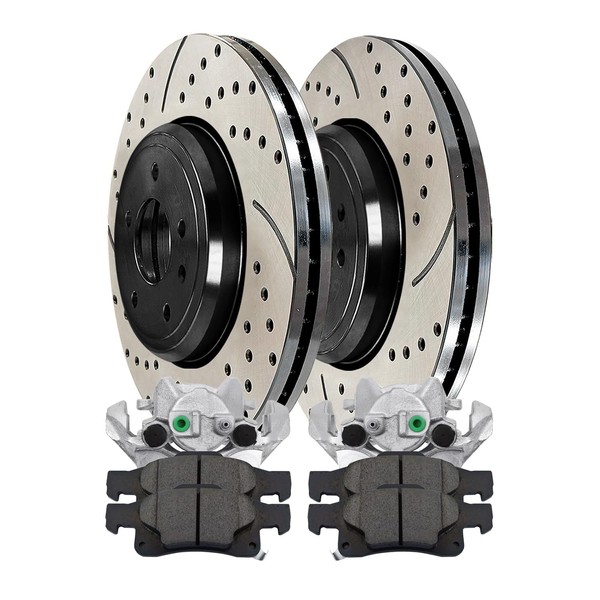 AutoShack Black Hat Drilled and Slotted Brake Rotors with Ceramic