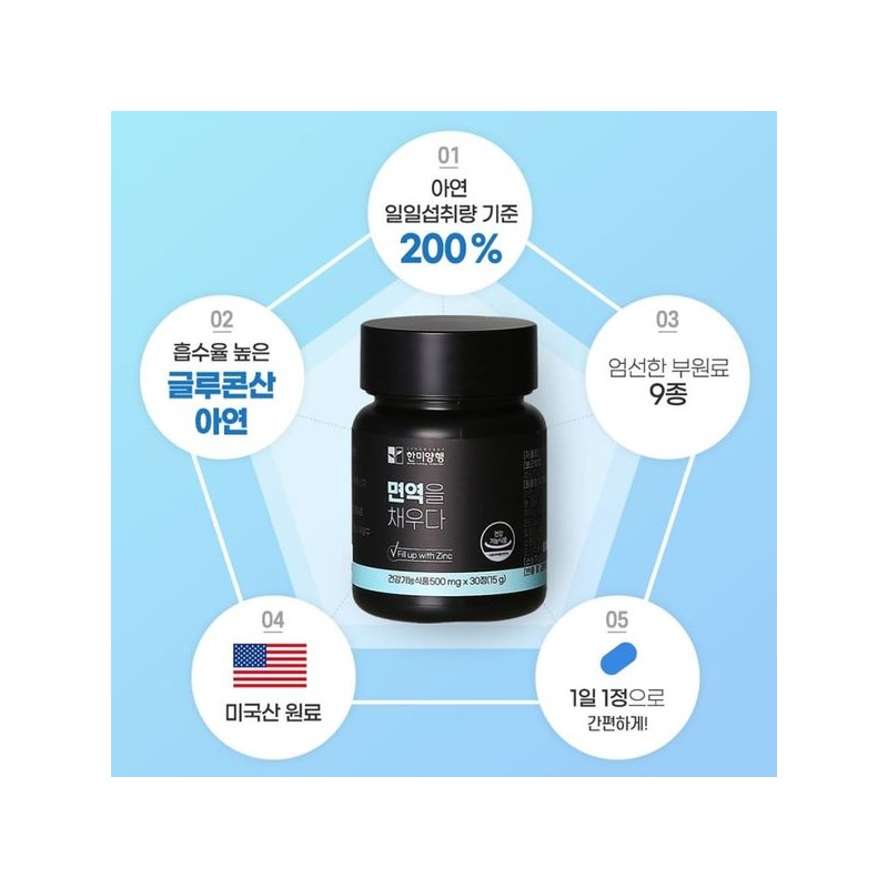 Hanmi Yanghaeng 한미양행 면역을 채우다 글루콘산 아연 500mg X 30정
