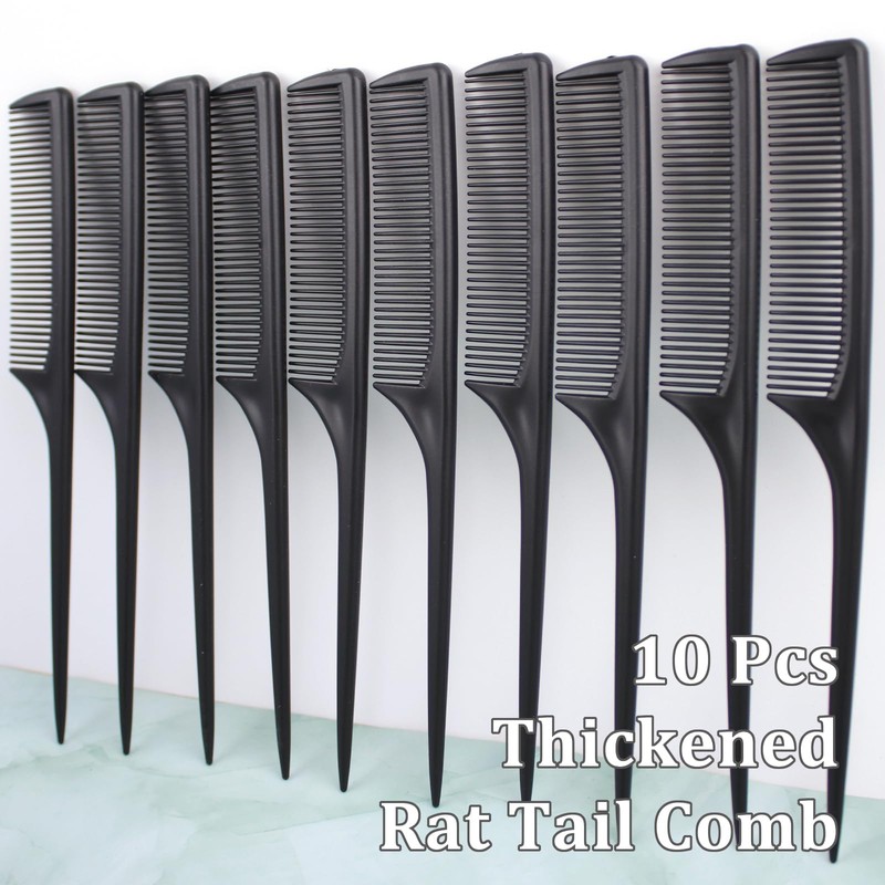 10 Pcs Black Thickened Rat Tail Combs Set Fine Tooth
