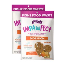 Health Extension Impawfect Dog Treats, 4.5oz (127g), Pumpkin & Ginger – Digestive Support, Made with Rescued Ingredients, Sustainable & Perfect for Training (Pack of 2)