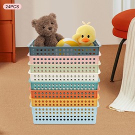 Turn In Trays Classroom,24 Pack Classroom Baskets For Classroom,Plastic Storage Baskets With Handles,Modern Colorful Organizer Baskets,Classroom Storage Bin Book Baskets For Pencils Storage