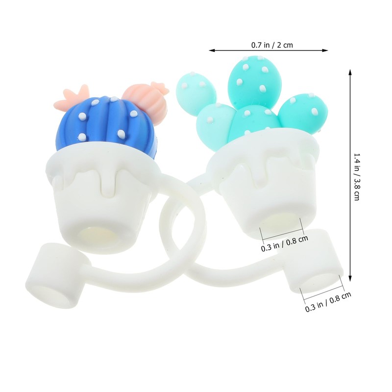2Pcs Silicone Straw Covers, 0.3in Cactus Shape Straw Toppers Drinking