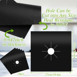 Lanjue 10 Pieces Gas Hob Protectors, Non-Stick Stove Cover Reusable Burner Protector Heat Resistant Stovetop Sheets Easy Clean Gas Hob Covers€‹ for Gas Cookers Black