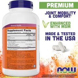 NOW Glucosamine & Chondroitin with MSM, 300 Capsules (Pack of 2) Joint Health Supplement