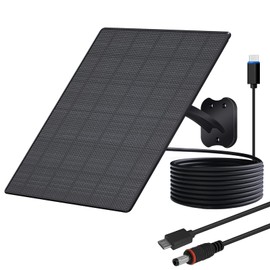 VUEBEE 10W Solar Panel for Security Cameras, 5V Outdoor Camera Solar Panel with USB-C Cable, DC 5.5x2.1mm & Micro USB Port, IP66 Waterproof with Adjustable Mount & 10FT Cable