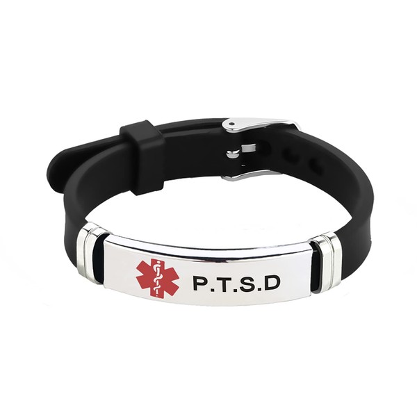 TGLS Red Medical Alert ID P.T.S.D Bracelet Emergency First Aid Laser Engraved Adjustable Women Mens Silicone Bracelets Wristband