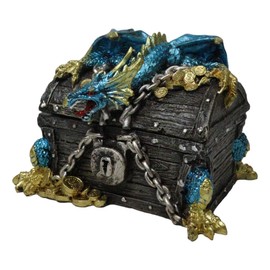 Ebros Gift Nautical Marine Deep Sea Dragon Chained To A Treasure Chest Decorative Trinket Jewelry Box Figurine 6" Long Medieval Renaissance Winged Alchemy Dungeons Dragons Decorative Sculpture