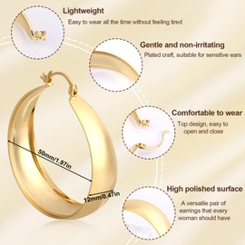 Chunky Hoops Earrings, Round Hoop Earrings for Women Lightweight Thick Hoops Earring Stylish Jewelry Gifts for Women (Gold,40mm)