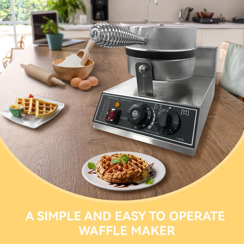 Commercial Waffle Maker Machine, 110V 1200 W Stainless Steel Nonstick