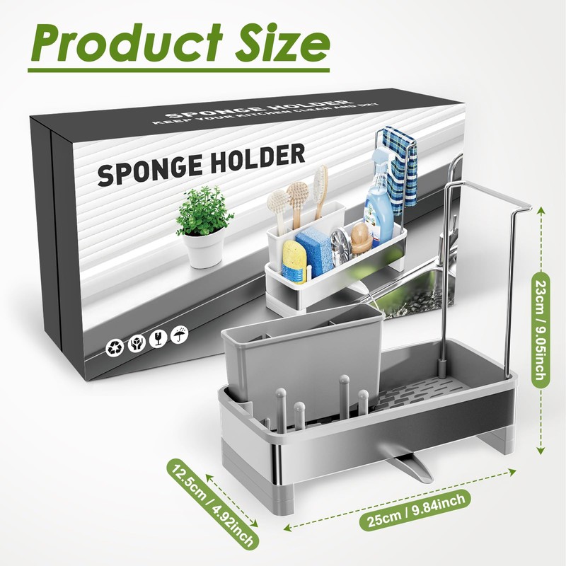 Ewaiira Stainless Steel Sink Caddy, Sponge Holder for Kitchen Sink