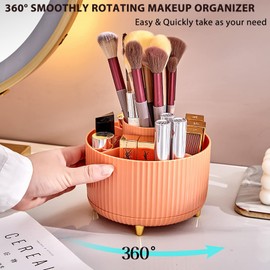 Makeup Brush Holder Organizer,360° Rotating Make up Organizer Storage,5 Slot Makeup Brushes Cup,for Vanity Decor,Bathroom Countertops,Desk Storage Container,Cosmetic Display Cases