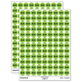Run Jog Marathon Fun Text 200+ Round Stickers - Gloss Finish - 0.50" Size - Light Green