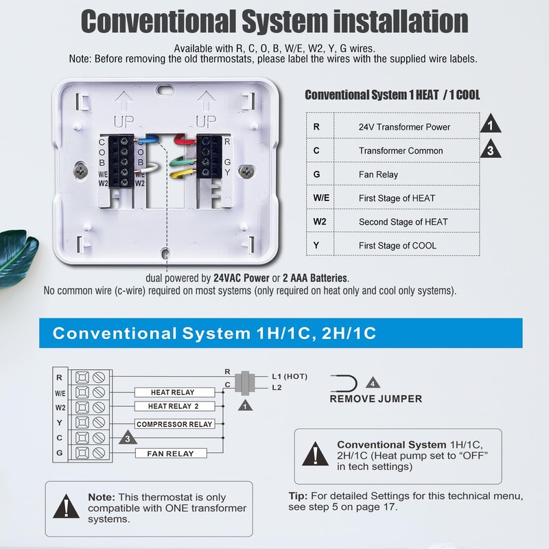 Aowel 2 Heat/ 1 Cool Non-Programmable Thermostat for Home Heat
