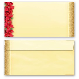 25 Envelopes (No Window) Christmas Motif, Red Christmas Stars, DIN Long (220 x 110 mm) Paper-Media
