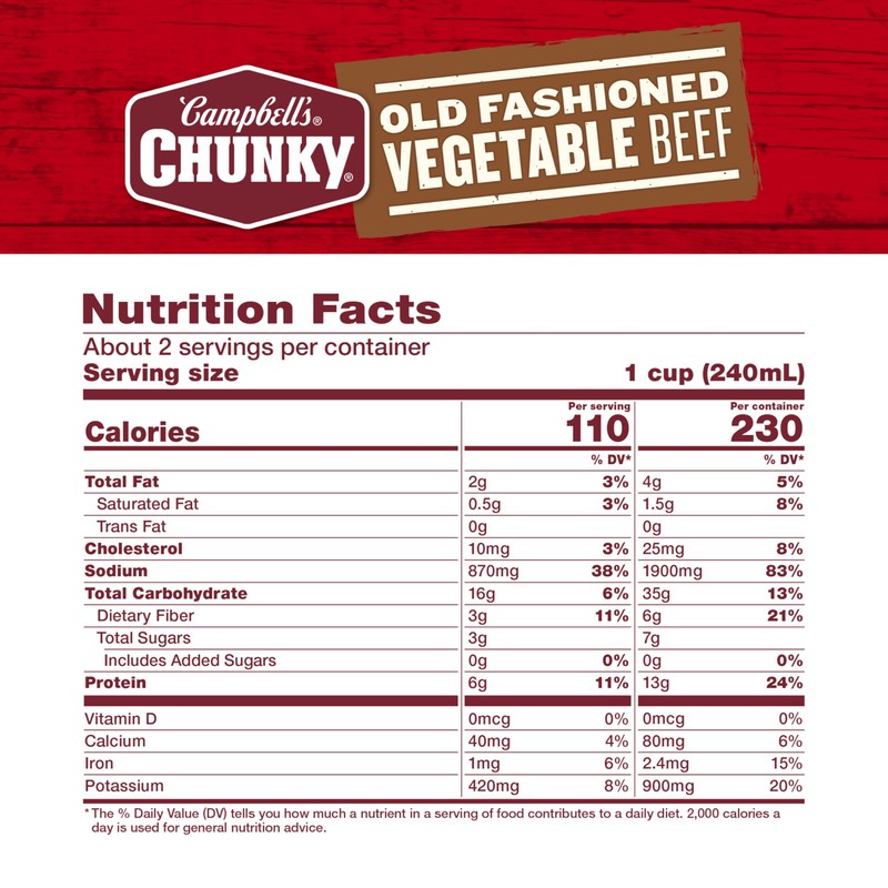 Campbell’s Chunky Soup, Old Fashioned Vegetable Beef Soup, 18.8 Oz