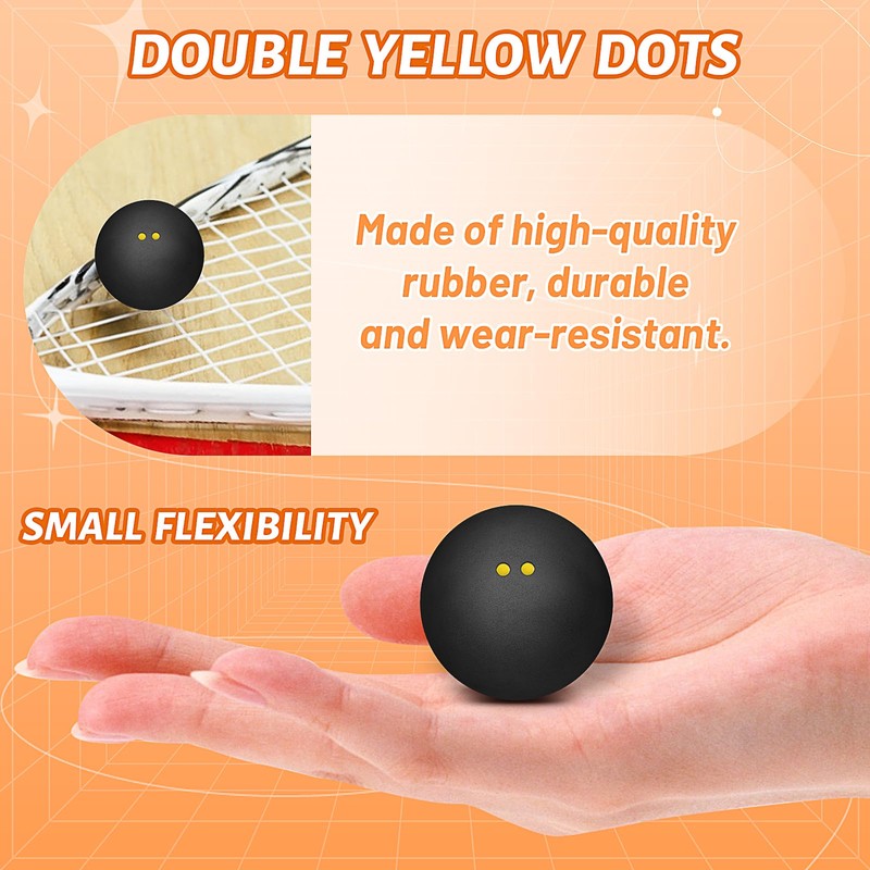 12 Pcs Squash Balls 38 mm Double Yellow Dot Professional