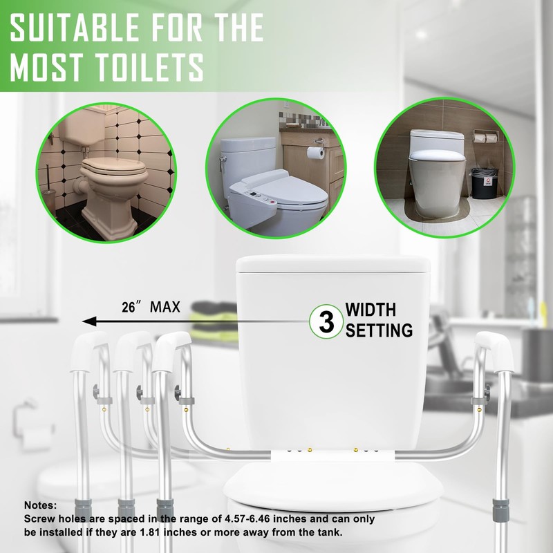 ZOLIQUEX Toilet Safety Rail for Seniors with 2 Reinforced Nuts,