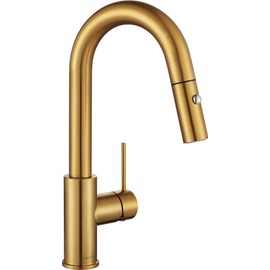 AguaStella AS59BG Brushed Gold Brightly Bar Faucet or Prep Kitchen Sink Faucet with Pull Down Sprayer and Single Handle