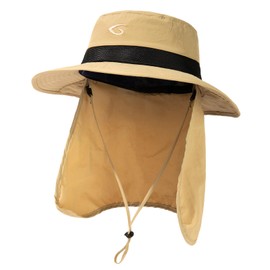 TOP-EX Mens Wide Brim Mesh Flap Sun Hat L XL Extra Large Size UV Protection Boonie Bucket Sunhat Summer Golf Hiking Safari Outdoor Fishing SPF50 Khaki