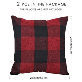 ORANIFUL Buffalo Check Cushion Covers 55cm x 55cm set of 2 Linen Decorative Square Tartan Throw Pillow Case for Sofa Couch Bed Home Decor Car 22x22 Inches (Burgundy & Black)