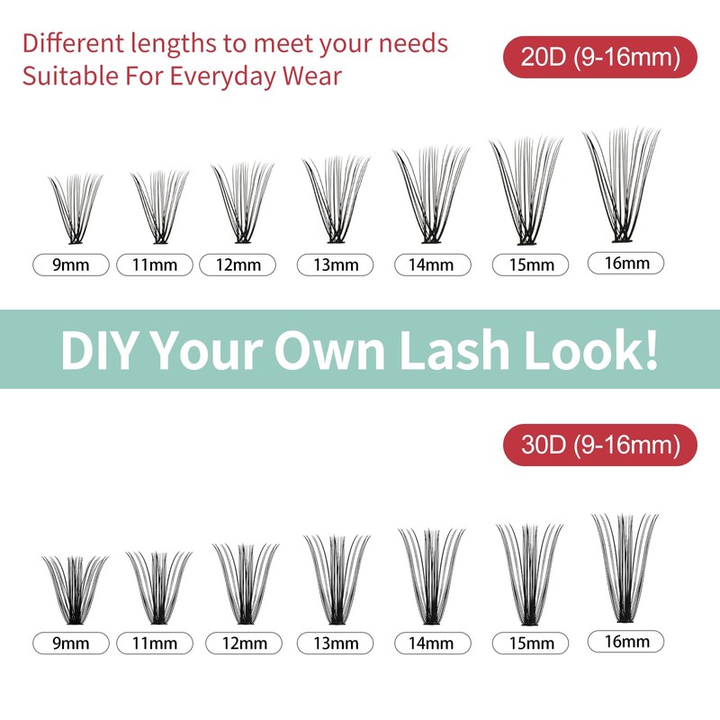 FADVAN False Eyelash Clusters 280pcs 20D+30D Blend 9-16mm Volume DIY