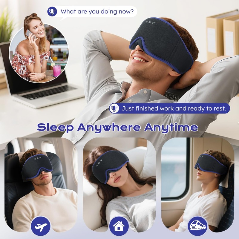 LC-dolida Bluetooth Sleep Mask Headphones for Side Sleeper, Total Blackout
