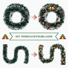 Pack of 4 Christmas Garlands, Dark Green, Artificial Fir Garland, Diameter 13 cm, 12 m Christmas Garland, Christmas Tree Decoration, Tinsel for Mantle, Stairs, Fireplace, Christmas, Indoor, Outdoor