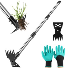 BQMEZRNUS Weed Puller Tool with Long Handle - 44" Heavy Duty Manual Weeder & Garden Hoe, 2 in 1 Uprooting Tool for Yard, Lawn, Flower Bed, and Patio, Durable Weed Remover for Gardening