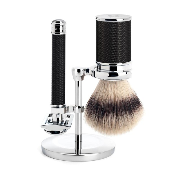 MÜHLE Black/Chrome Silvertip Fiber Safety Razor (Closed Comb) Shaving Set - Perfect for Every Day Use, Barbershop Quality Close Smooth Shave