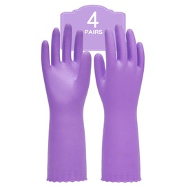 PACIFIC PPE 4 Pairs Reusable Dishwashing Cleaning Gloves with Latex Free, Cotton Lining, Kitchen Gloves, Purple, Large