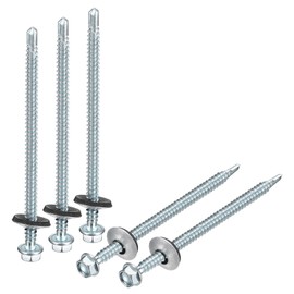 sourcing map #12 x 4" Self Drilling Screws with Rubber Washer, 25pcs Zinc Plated Steel Roofing Screws Hex Head Self Tapping Screws with EPDM Washer for Metal to Metal