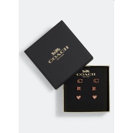 COACH Boxed Signature and Pave Heart Stud Earrings Set, 3 pair Rose Gold C7789