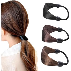 Elastic Bands Brown Hair Ties Braided-Wigs, 3 Pcs Wig Hair Ties Synthetic Ponytail Holders, Elastic Wigs Ponytail Holders Realistic Wig Hair Ropes