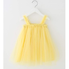 Ncycullo Baby Girls Tutu Dress Toddler Rainbow Tulle Dress Sleeveless Infant Sundress Princess Soft Pom Tutu Dresses 134 Yellow 100