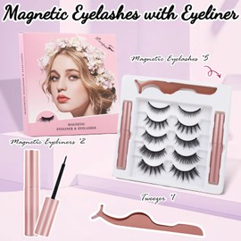 Parriparri Magnetic Eyelashes Kit 5 Pairs Lashes with 2 tubes Magnetic Eyeliner & Tweezer No Glue Needed Magnetic False Eyelashes Reusable Natural Eye Lashes