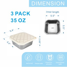 F.Y.Dreams 3 Pack 304 Stainless Steel Sandwich Containers With Silicone Lids/ 3 * 35 OZ/Plastic Free Lunch Box/Metal Bento Box/Snack Containers/Cream+Navy+Light Gray