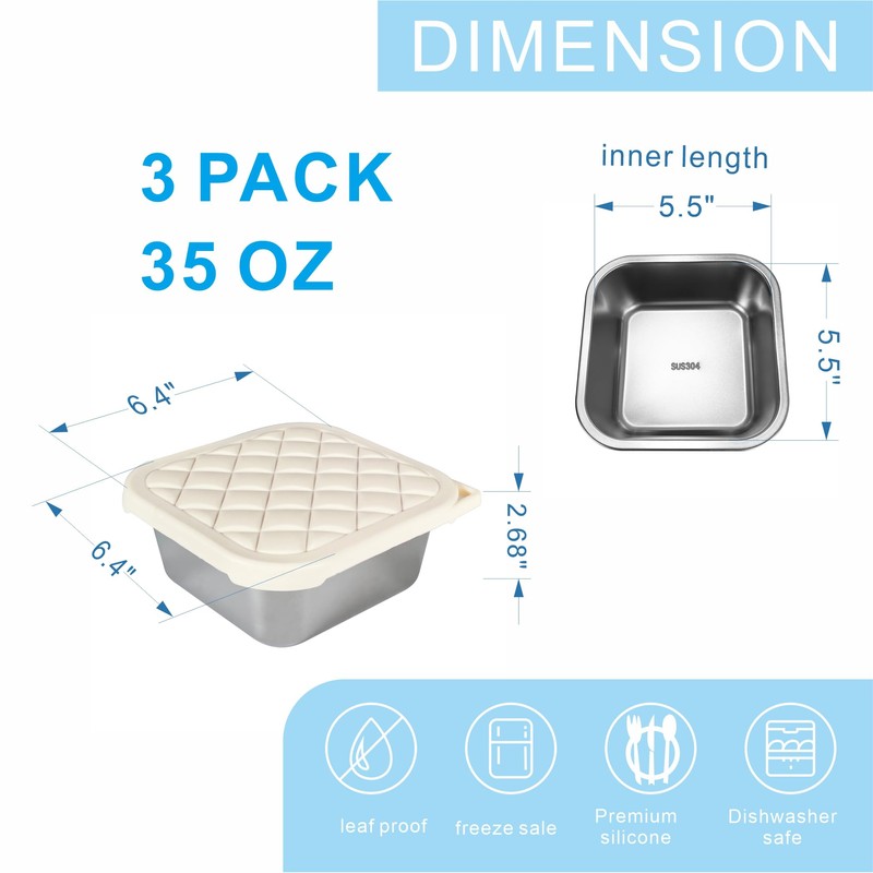F.Y.Dreams 3 Pack 304 Stainless Steel Sandwich Containers With Silicone