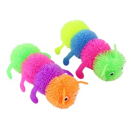 Set of 2 Puffer Caterpillar 5.5" Fidget Sensory Toy - 4 Section Tactile Toy Bug- Squishy Squeezey Sensory Squeeze Air Filled Balls OT (RANDOM COLORS)