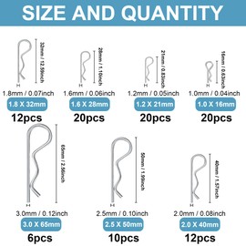 100PCS Cotter Pins Assortment Kit, 6 Sizes Hardware Pins 304 Stainless Steel Cotter Pins Hitch Pin Split Pin Fastener Clip
