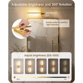 GOEBLESON 27.6" Wireless Battery Operated Wall Sconces Set of 2, Modern Rechargeable Lamp with Remote, 360° Rotation, 10000mAh, Touch Dimmable Lights for Bedroom, Living Room, Hallway, Gold D06YBP205