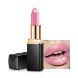 Colour Changing Lipstick Glitter Metallic Lipstick Pearly Pink Lipstick Shimmer Non-Stick Cup Lipstick, Moisturizing Waterproof Long Lasting Lip Stick Lip Gloss, Non Drying Lipstick for Girls Women