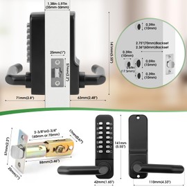 ANNFUZ Single Sided Mechanical Keypad Entry Lever Lock,Keyless Push Button Code Combination Door Handle Lock,for Front Gate,Warehouses,Interior Hold-Opening,Auto Locking,No Battery(Matte Black)