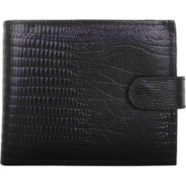 Mens Genuine Leather RFID Protected Tri-Fold Coin Credit Card Wallet - Black Snake