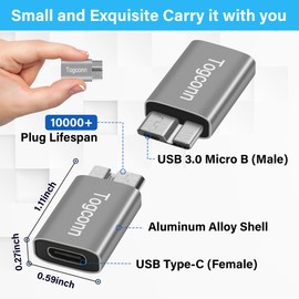 Togconn Micro B to USB C 3.1 Adapter (2 Pack),USB Type-C (Female) to Micro B (Male) Convert Connector, Support Charge & Data Sync for Hard Drive Cable,External Hard SSD Drive,Tablet, Phone, Laptop