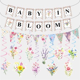 Wildflower Baby in Bloom Baby Shower Banner Decorations,with Floral Banner Hanging Swirls,Spring Theme Welcome Baby Shower Party Decor Supplies
