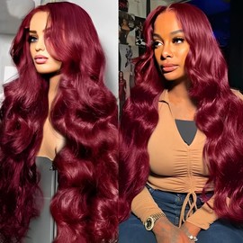 30 Inch 99J Burgundy Lace Front Wigs Human Hair 13x4 HD Body Wave Lace Front Wigs Human Hair 200% Density Pre Plucked 99j Burgundy Red Wine Glueless Human Hair Wigs for Women