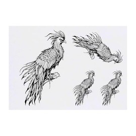 4 x 'Majestic Phoenix' Temporary Tattoos - Water Resistant, Skin-Safe, Non-Toxic Transfers, Mixed Sizes (TO00075216)